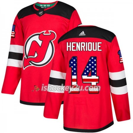 Mænd NHL New Jersey Devils Trøje Adam Henrique 14 Adidas 2017-2018 Rød USA Flag Fashion Authentic